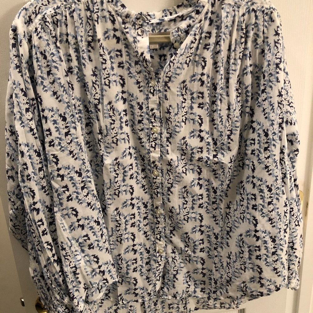 White and Blue Floral Blouse from LOFT